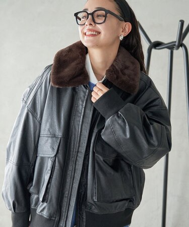 MOUSSY F／LEATHER 塩辛い BIG ジャケット ブラウン