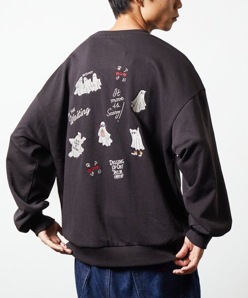 限定展開 ビッグシルエット ランダム刺繍 クルーネック スウェット