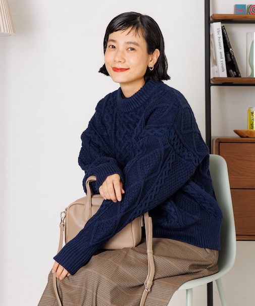 ミックスケーブル クルーネックニット