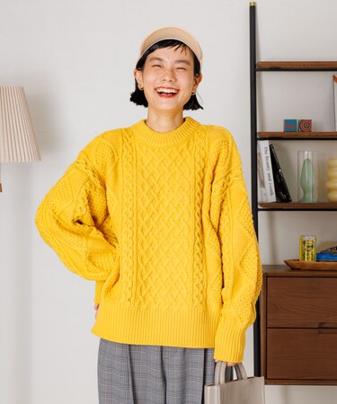ミックスケーブル クルーネックニット
