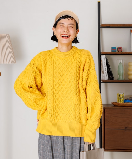 ミックスケーブル クルーネックニット