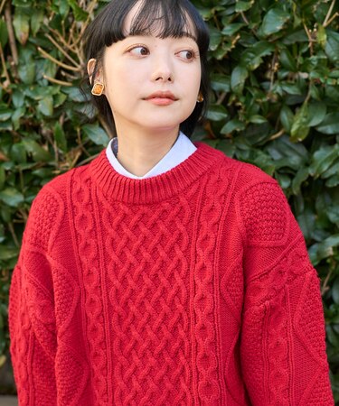 ミックスケーブル クルーネックニット