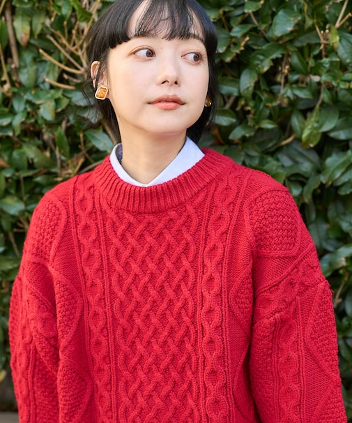 ミックスケーブル クルーネックニット