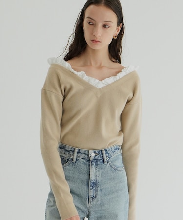 再入荷】ルーズニットVネックトップス 0840 – gypsophila Vネックトップス