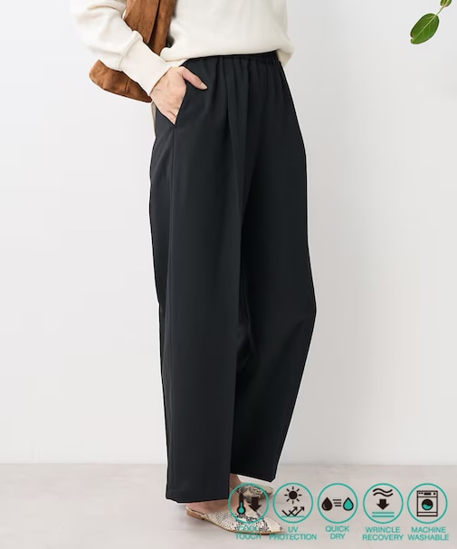 接触冷感/UV リネンタッチ タック イージーパンツ/リネンタッチ センタープレスパンツ<セットアップ対応＞