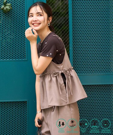 接触冷感/UV リネンタッチ ビスチェ セットアップ/ キャミセット