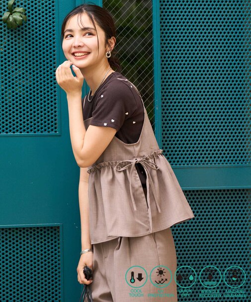 接触冷感/UV リネンタッチ ビスチェ セットアップ/ キャミセット