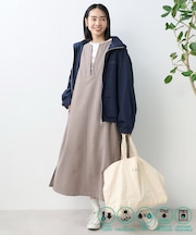 接触冷感/UV リネンタッチ スキッパーワンピース/ リネンタッチ Vネックワンピース