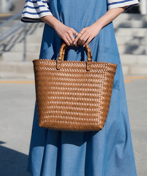 編み込みかごバンブーハンドルバッグ