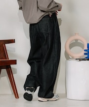 ＜新色追加＞別注 紐付きイージータックパンツ/タックデニム