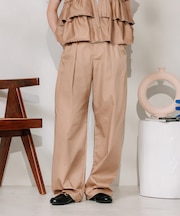 ＜新色追加＞別注 紐付きイージータックパンツ/タックデニム