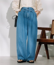 ＜新色追加＞別注 紐付きイージータックパンツ/タックデニム