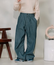 ＜新色追加＞別注 紐付きイージータックパンツ/タックデニム