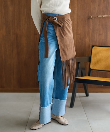 スウェードライク フリンジ巻きスカート