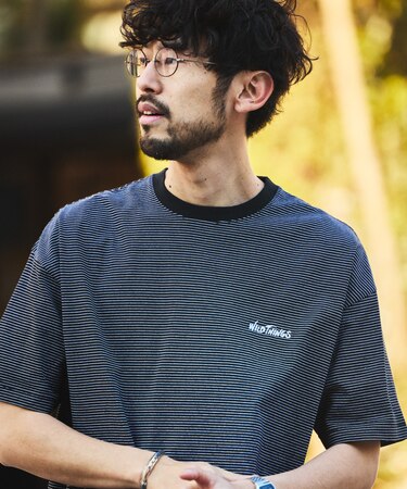 WILD THINGS×FREAK'S STORE/ワイルドシングス 別注 ビッグシルエット マイクロボーダー Tシャツ 【限定展開】
