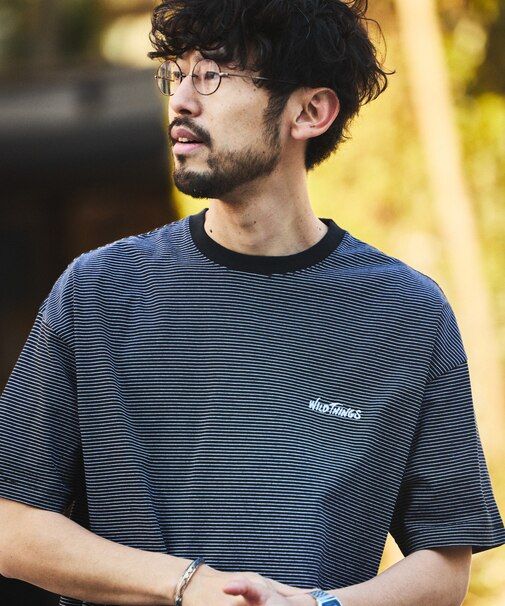 WILD THINGS×FREAK'S STORE/ワイルドシングス 別注 ビッグシルエット マイクロボーダー Tシャツ 【限定展開】