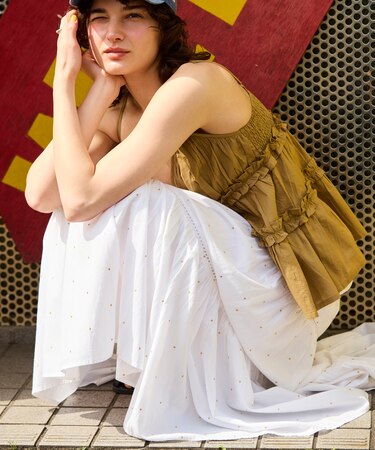 インド はしごレース ティアードマキシスカート/ラメドットスカート