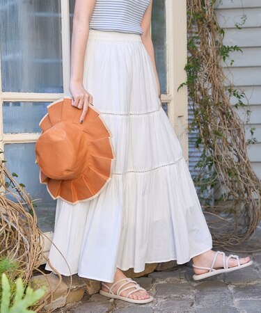 インド はしごレース ティアードマキシスカート/ラメドットスカート