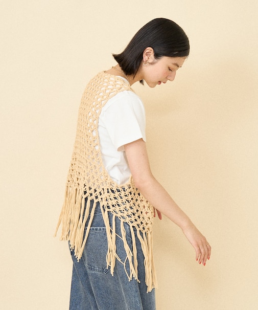 フリンジ 柄編みベスト