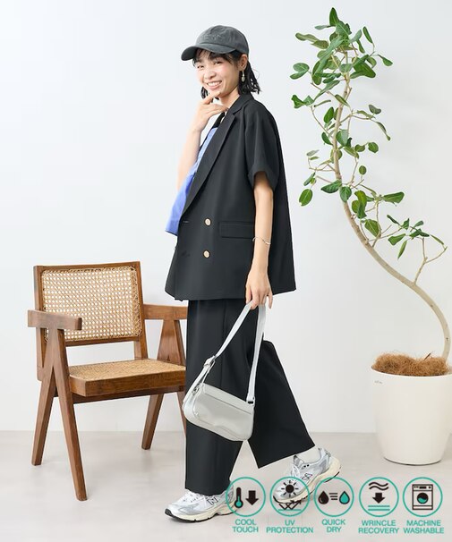 接触冷感/UV リネンタッチ ショートスリーブ ジャケットセットアップ