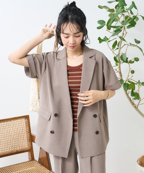 接触冷感/UV リネンタッチ ショートスリーブ ジャケットセットアップ