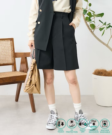 接触冷感/UV リネンタッチ ショートパンツ＜セットアップ対応＞