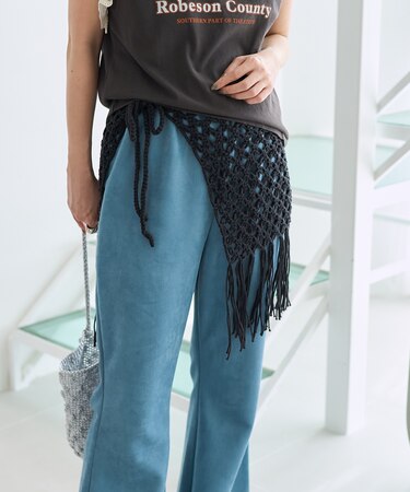 フリンジ 柄編み巻きスカート