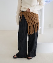 フリンジ 柄編み巻きスカート