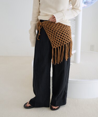 フリンジ 柄編み巻きスカート