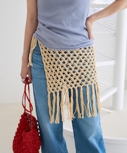 フリンジ 柄編み巻きスカート