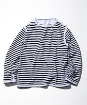 Boat Neck Horizontal  Stripe french terry Long Sleeve Tee