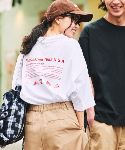 KELTY×FREAK’S STORE/ケルティ 別注 ビッグシルエット ヒストリーロゴ バックプリント クルーネックTシャツ 【限定展開】