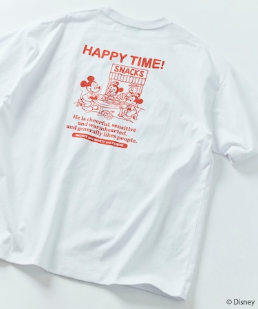 DISNEY ディズニー/ミッキーマウス/ 別注 ビッグシルエット バックプリントTシャツ/HAPPY TIME 【限定展開】