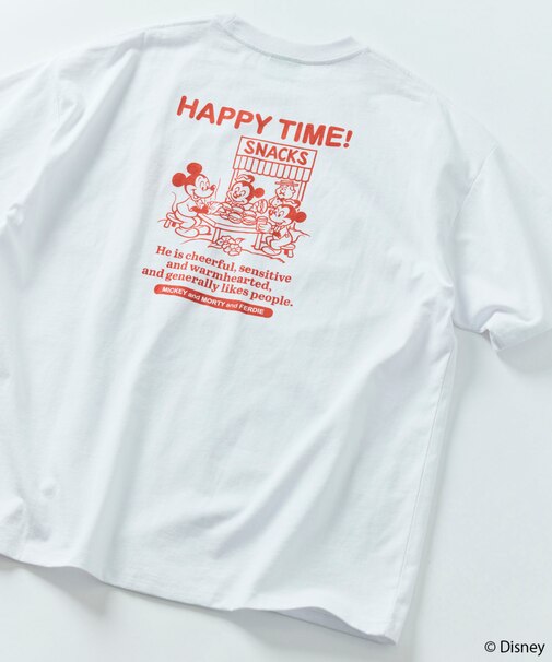 DISNEY ディズニー/ミッキーマウス/ 別注 ビッグシルエット バックプリントTシャツ/HAPPY TIME 【限定展開】