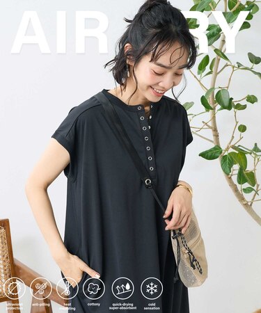 <接触冷感/UV> AIRDRY HIGHCOOL ヘンリーネックワンピース