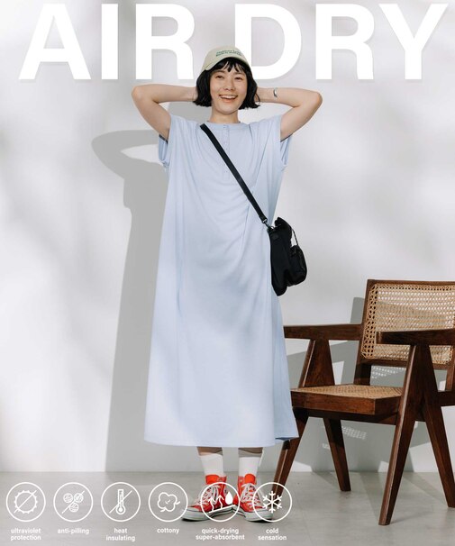 <接触冷感/UV> AIRDRY HIGHCOOL ヘンリーネックワンピース
