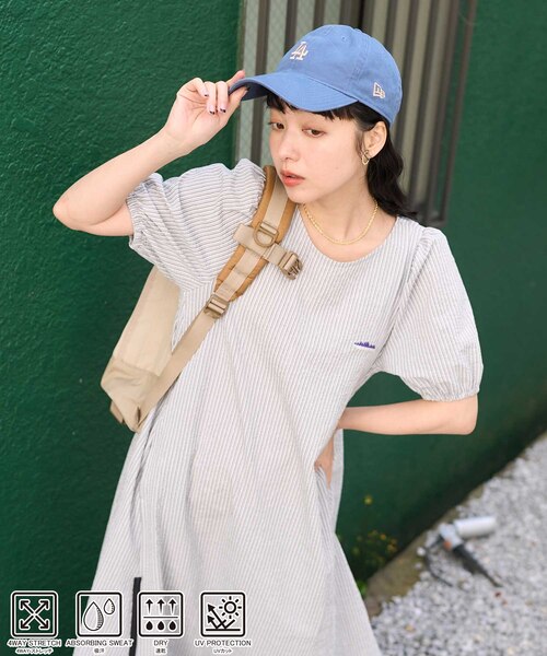 別注 シアサッカー ストライプ パフスリーブワンピース｜フリークス