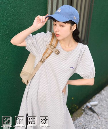 別注 シアサッカー ストライプ パフスリーブワンピース