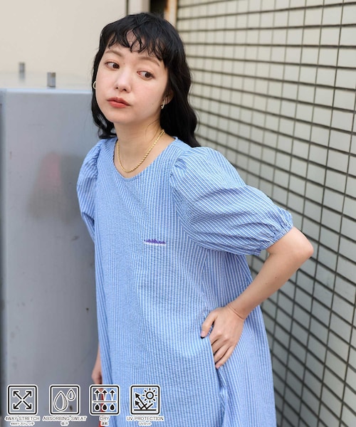 新品◼︎サウザンドマイル×フリークスストア別注 シアサッカー パフワンピース FREAK'S STORE ワンピース THOUSAND MILE × STORE/サウザンド