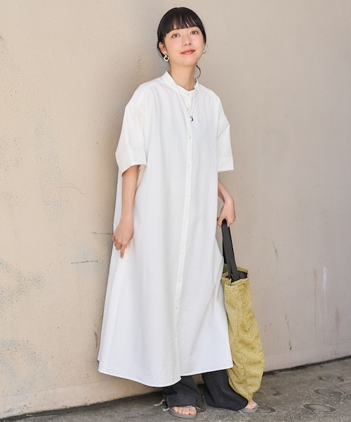 マオカラー ショートスリーブフレアワンピース｜フリークスストアの