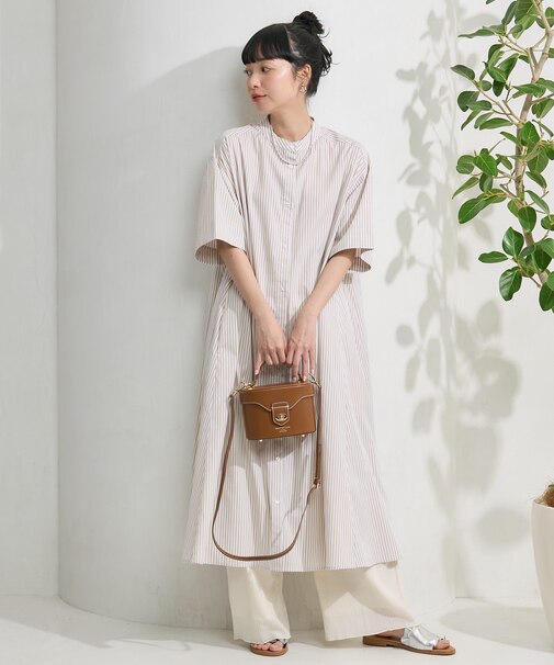 マオカラー ショートスリーブフレアワンピース