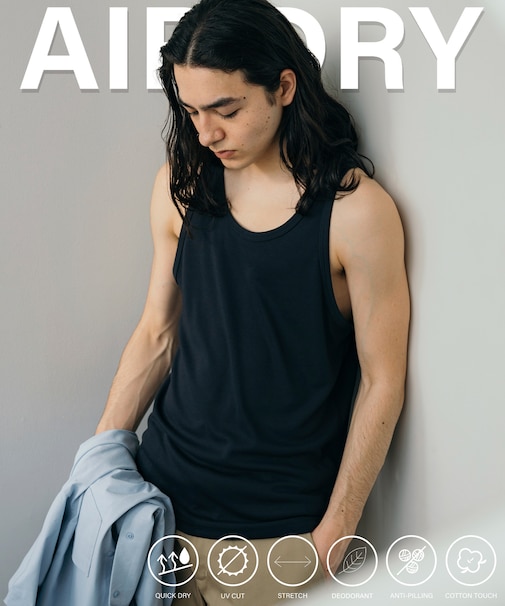 AIRDRY 高機能素材 リブ編み タンクトップ/吸水速乾/遮熱性/UVカット