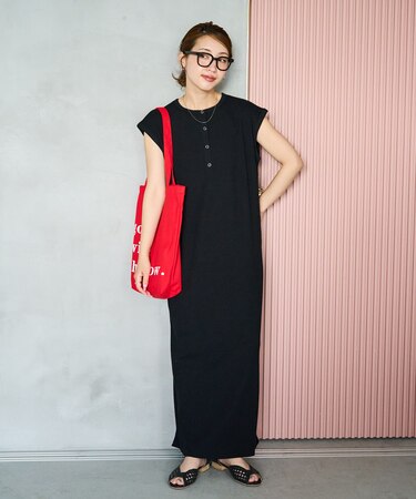 ヘンリー ボタン フレンチ スリーブ ワンピース【限定展開】