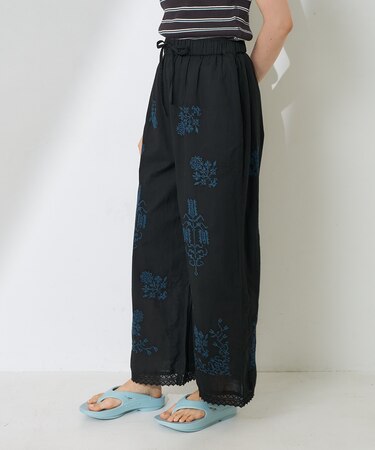インド コットンスラブ 刺繍イージーパンツ<セットアップ対応＞