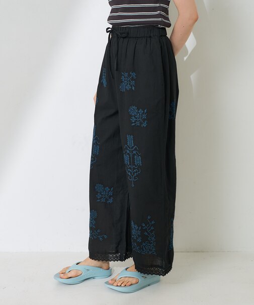 インド コットンスラブ 刺繍イージーパンツ<セットアップ対応＞