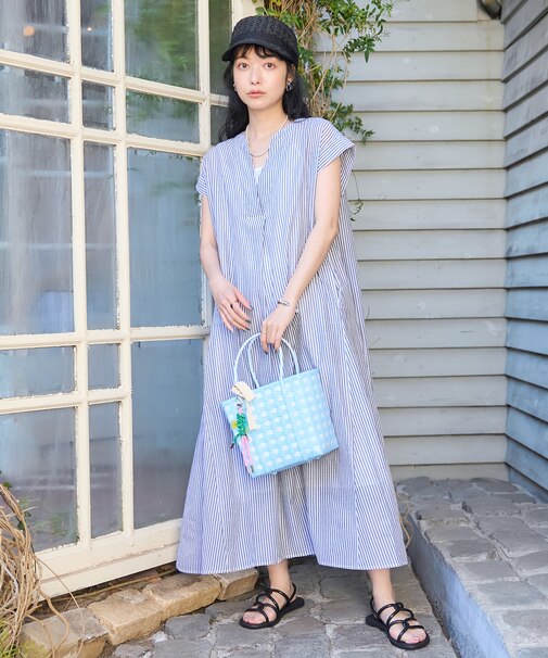 インド　ボイル スキッパーフレアワンピース＜ペチワンピース付き＞