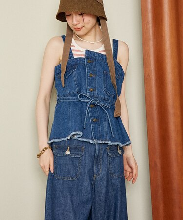 デニムアシメビスチェ/リボン付き デニムビスチェ