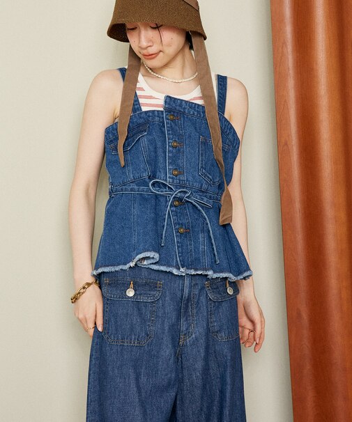 デニムアシメビスチェ/リボン付き デニムビスチェ