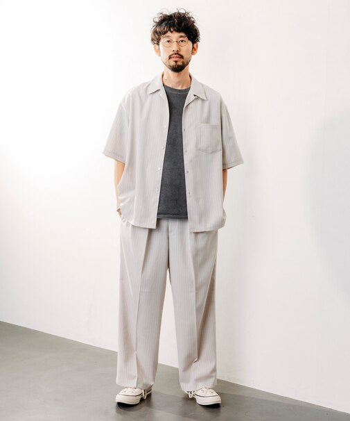 Reflax 機能性素材 リラックスフィット ストライプ オープンカラーシャツ ショートスリーブ 【セットアップ対応】