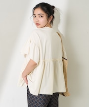 <UVカット＞multi functional 袖フリルショートスリーブTシャツ/機能性素材 切替Tシャツ